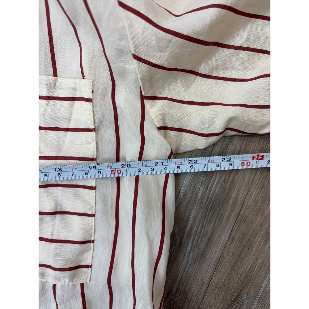 Zara Womens Shirt Dress Large Cream Maroon Striped Midi Button Front Collared - Picture 4 of 9